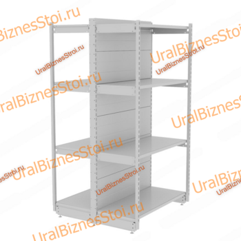 Торговый островной стеллаж (Усиленный с передней стойкой) 1450*500*900 4 полки - uralbiznesstroi.ru