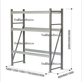 Грузовой стеллаж 2040*600*1250 3 яруса навесных без настила - Складское оборудование для склада и магазина