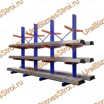 Стеллаж консольный двусторонний 2500х1150х2020 мм тяжелый 3 яруса - uralbiznesstroi.ru – Екатеринбург