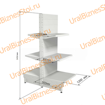 Торговый островной стеллаж 1450*500*1200 3 полки - uralbiznesstroi.ru – Екатеринбург